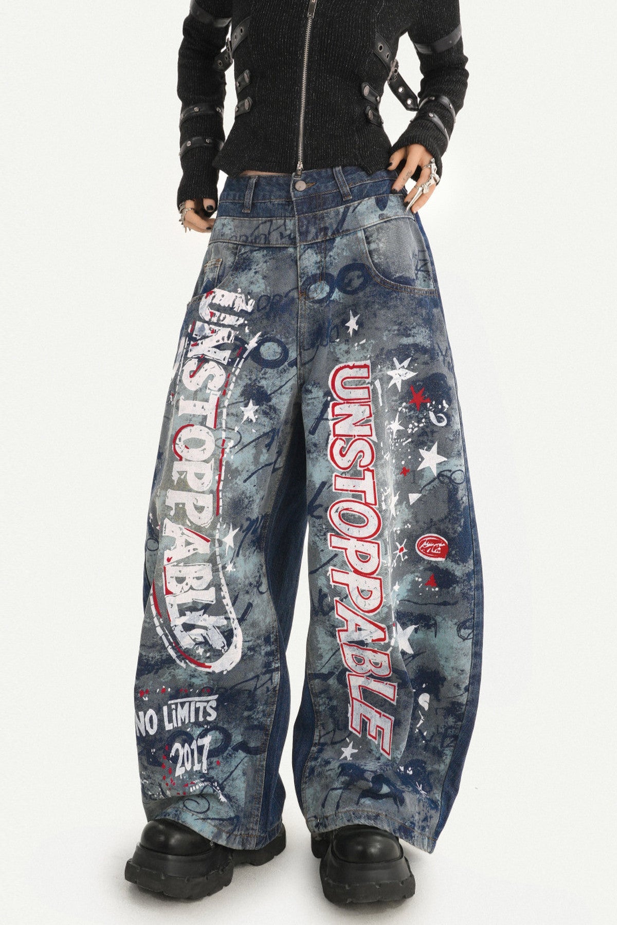 Graffiti Print Wide-Leg Jeans