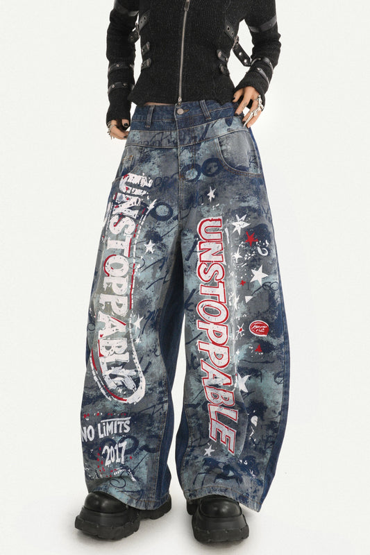 Graffiti Print Wide-Leg Jeans