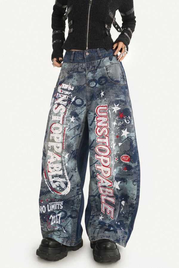 Graffiti Print Wide-Leg Jeans