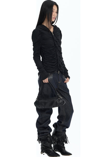 Short Ruffled Modal Hoodie