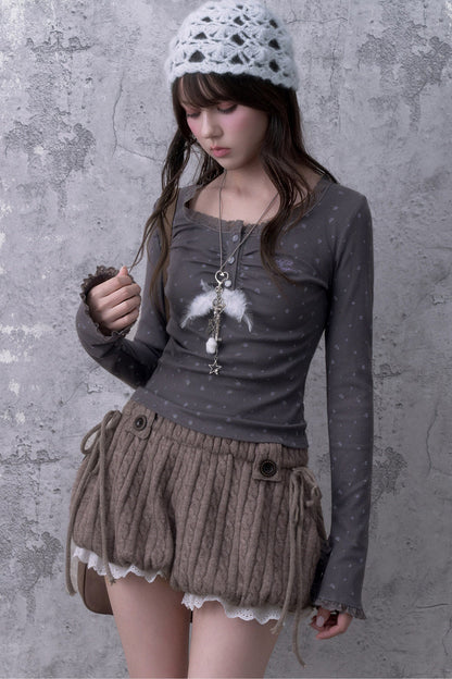 Soft Cable Knit Lantern Shorts