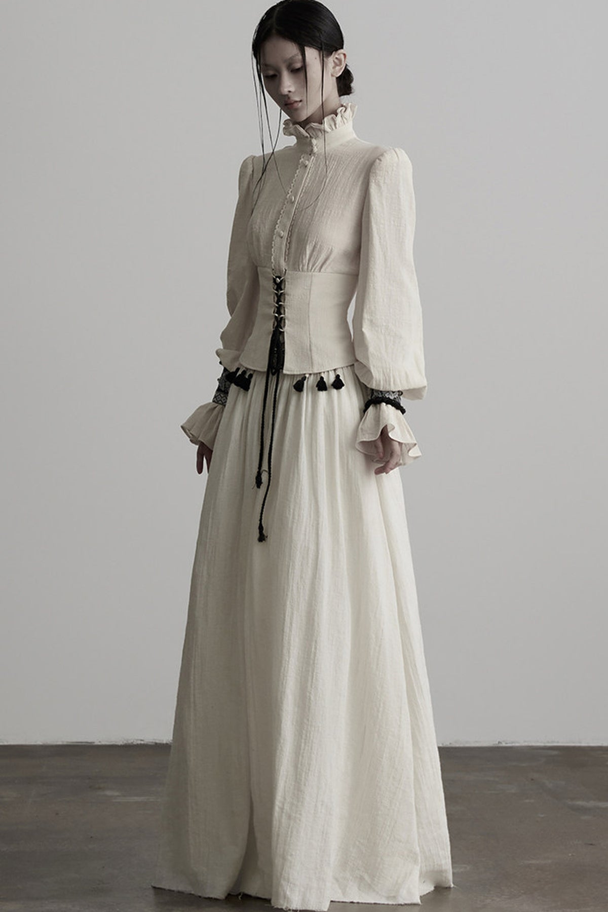 Tassel Ribbon A-Line Long Skirt