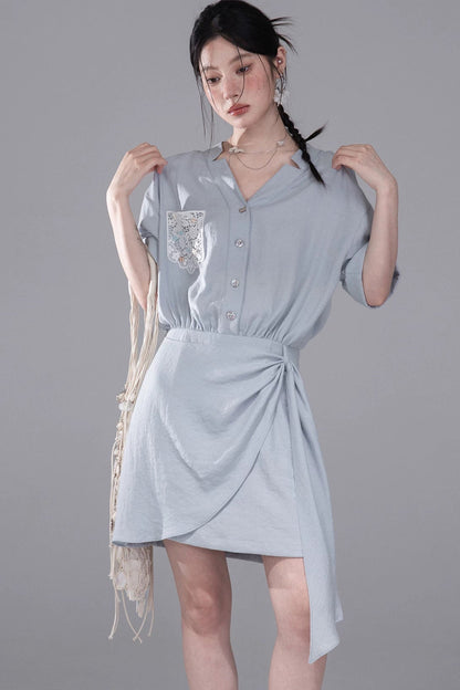 Light Blue Linen Shirt Dress