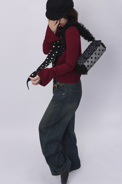 Polka Dot Ruffled Cylinder Bag