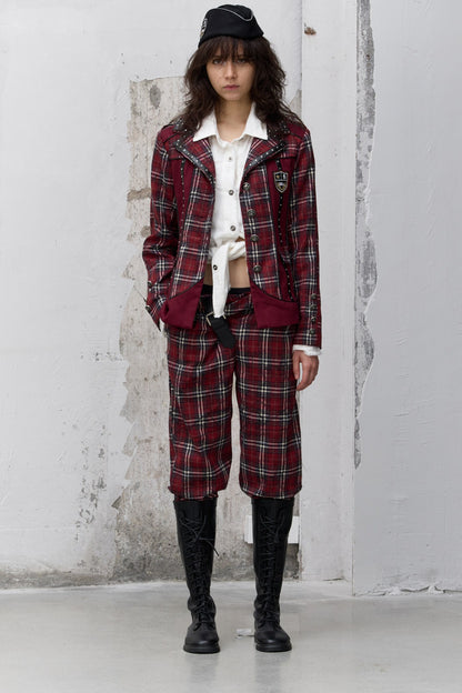 Punk Badge Plaid Jacket