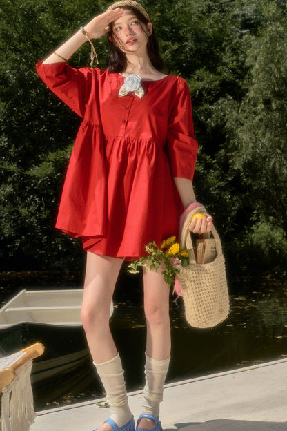 Cherry Print Cotton Doll Dress Set-Up