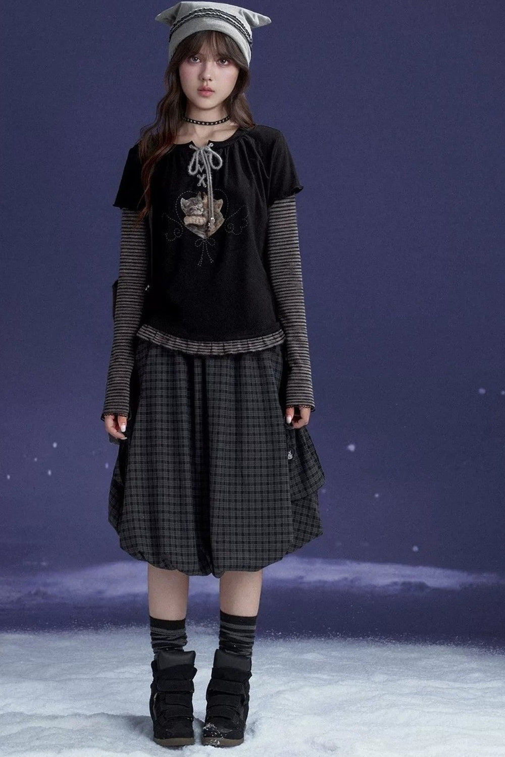 Black Striped Tie-Up Cat T-shirt