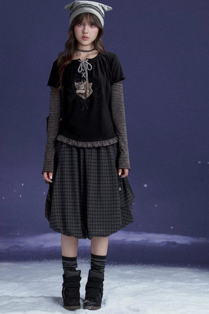 Black Striped Tie-Up Cat T-shirt