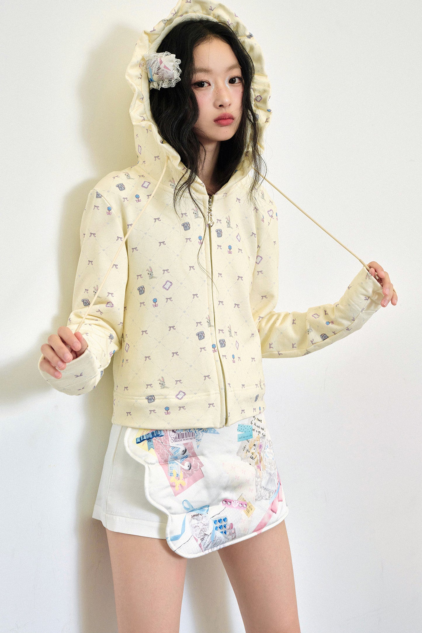 Bunny Print Hooded Sweatshirt Jacket