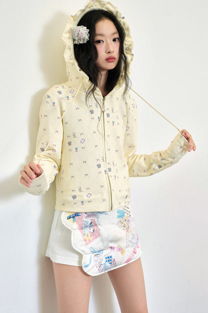 Bunny Print Hooded Sweatshirt Jacket