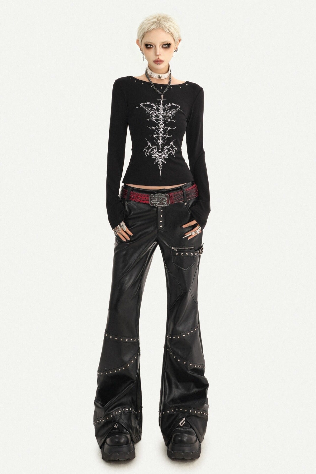 Studded Micro Flared Knife Leg Pants