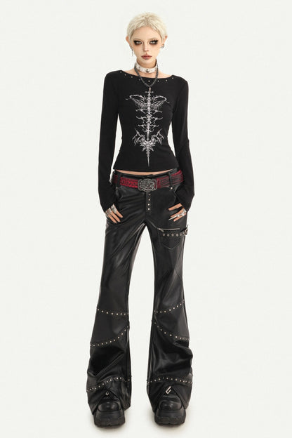 Studded Micro Flared Knife Leg Pants