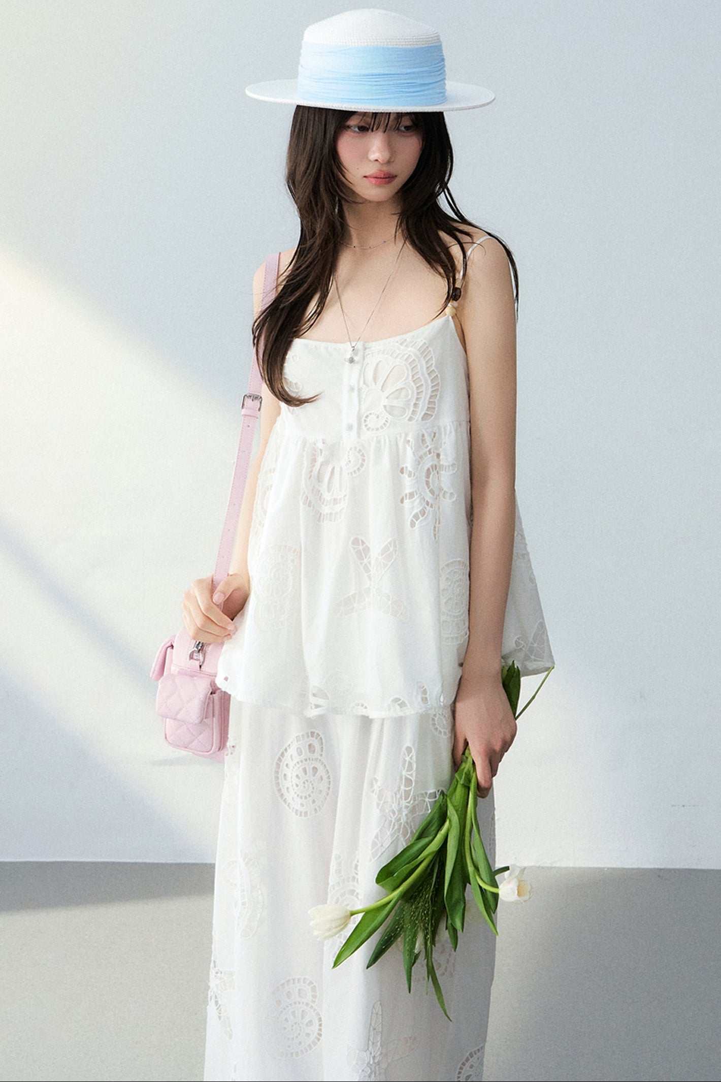 Ocean Hollow Beaded Camisole and Pants Set-Up