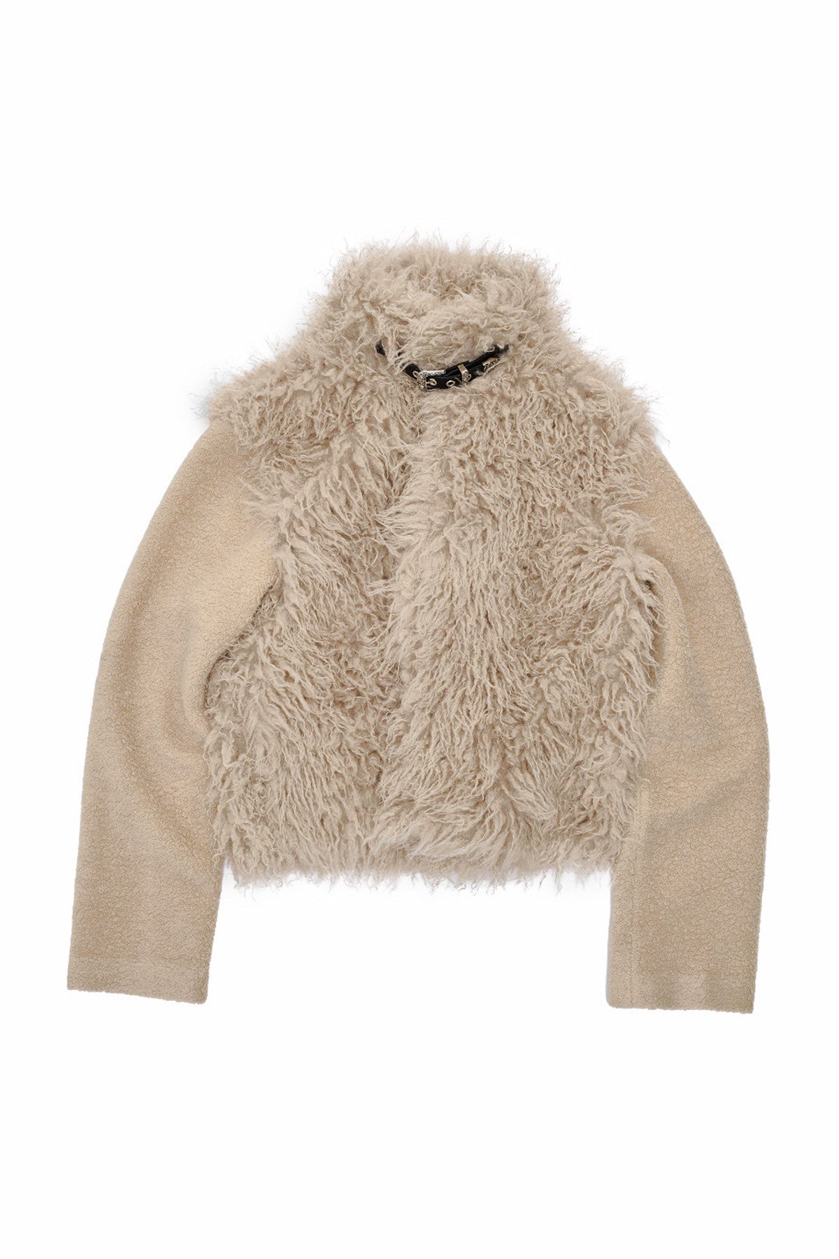 Spliced Sheepskin Fur Belted Short Jacket
