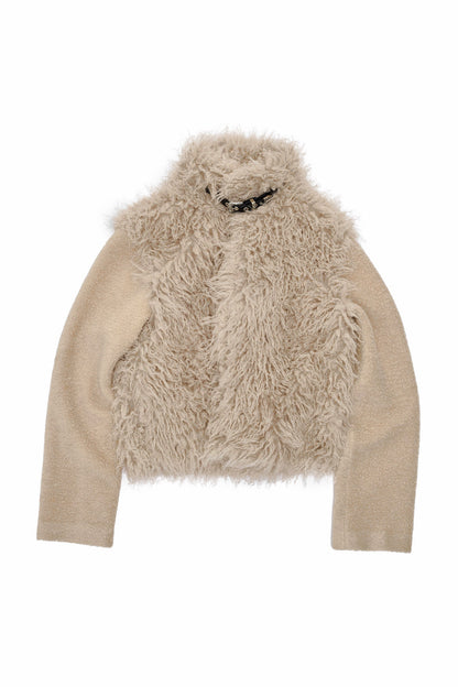 Spliced Sheepskin Fur Belted Short Jacket