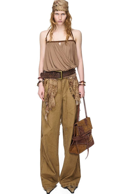 Pleated Beaded One-Shoulder Top