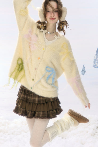 Thick Soft Knit Bow Cardigan