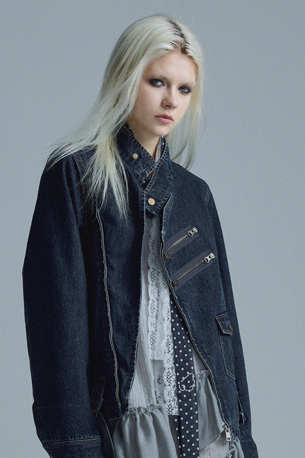 Distressed Chain Denim Jacket