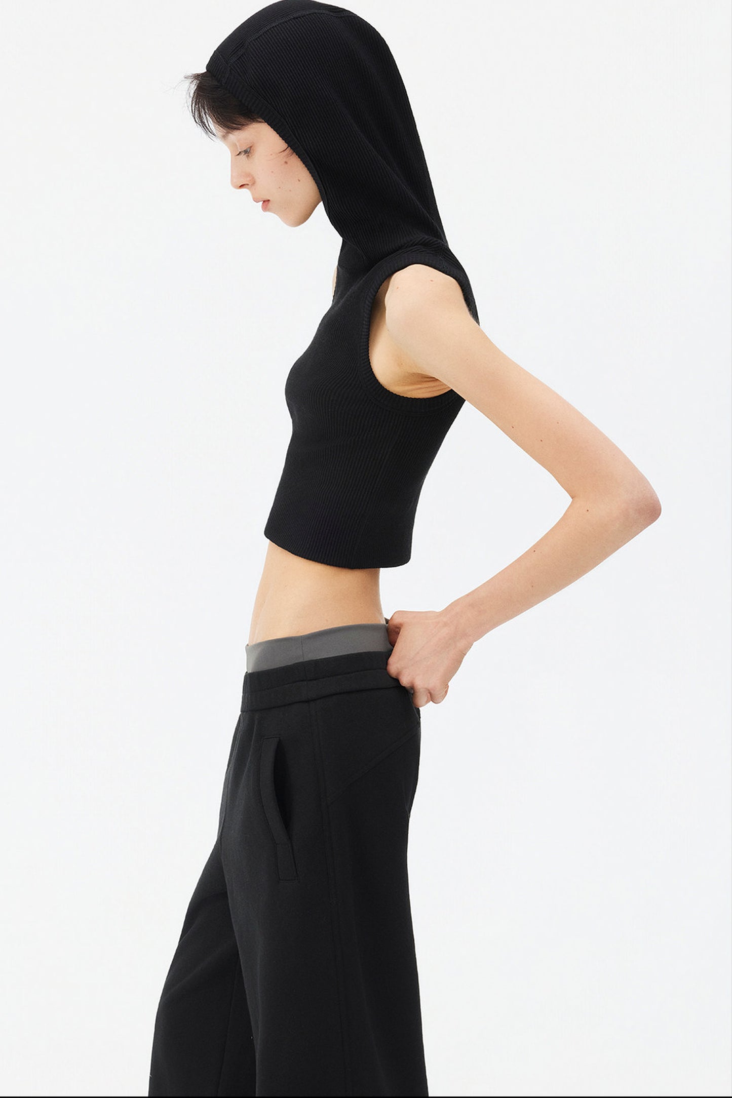 High-Neck Hooded Vest