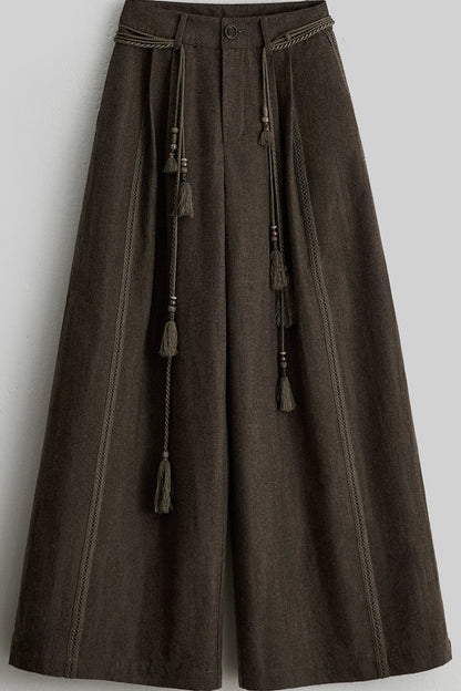 Multi-Belt Straight-Leg A-Line Wide Pants