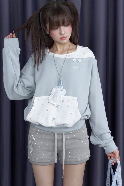 Blue White Star Layered-Look Hooded Sweatshirt