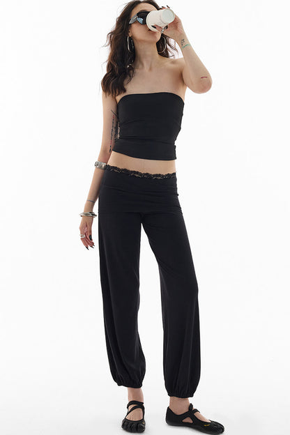 Lace Folded Waist Balloon Pants