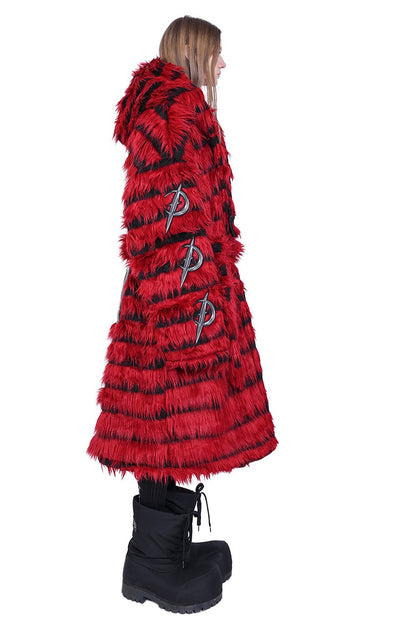 Oversized Silhouette Black Red Fur Coat