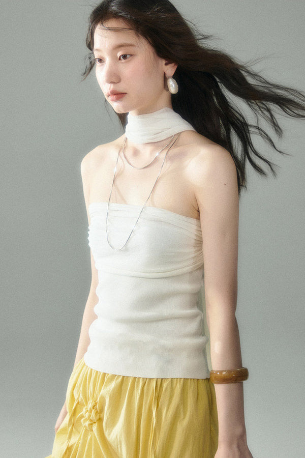 Misty Light Pleated Tulle Blouse Set