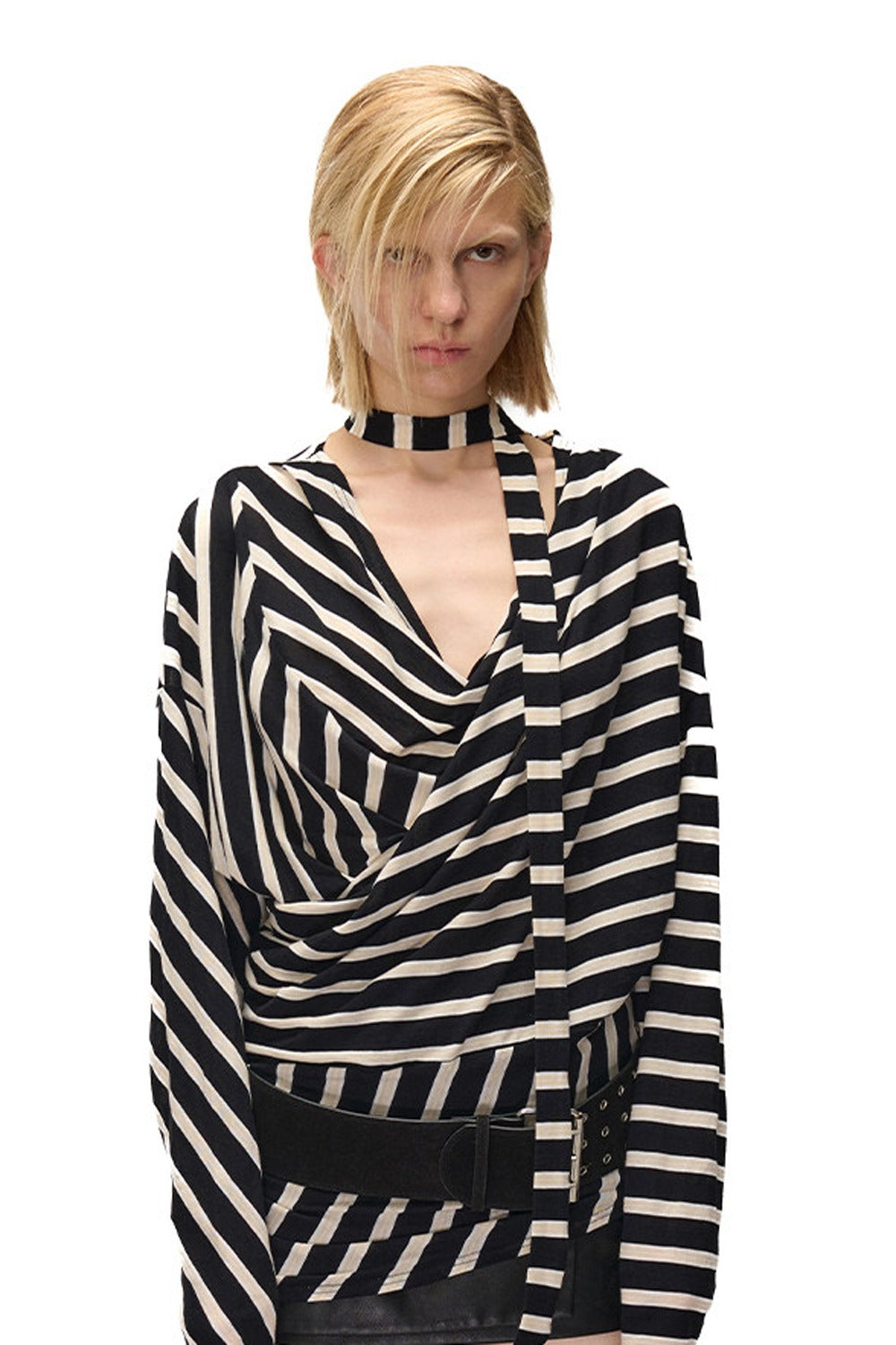 Asymmetrical Striped Long-Sleeve T-Shirt