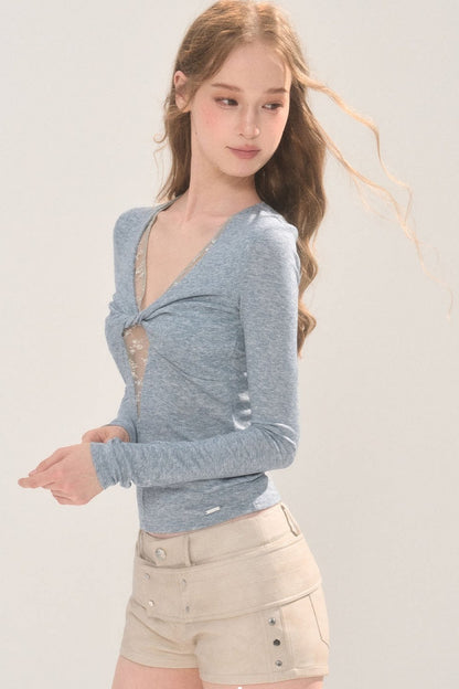 Lace Patchwork Twist Top