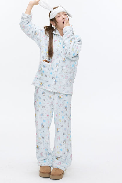 Octopus Print Flannel Pajama Set