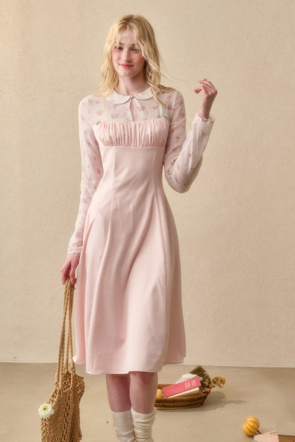 Peach Floral Satin Tencel Dress Set-Up