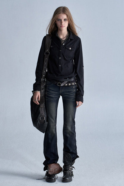 Distressed Whiskered Denim Pants