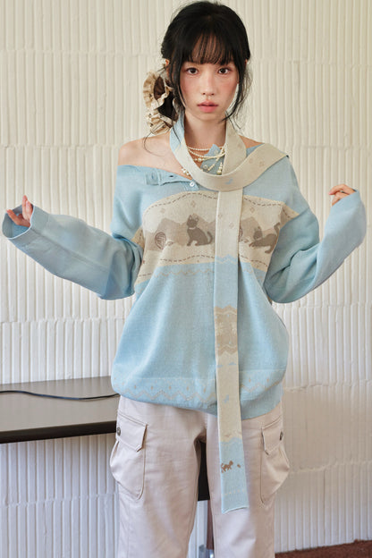 Korean Style Cat Pom-Pom Cover-Up Set-Up