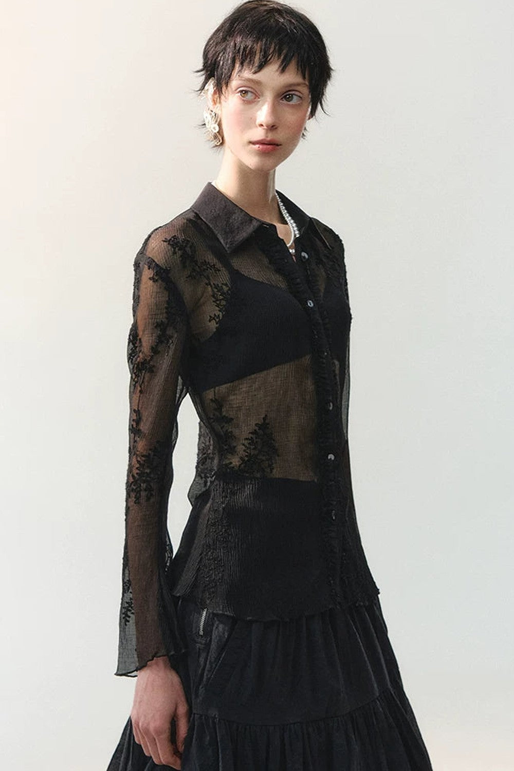 Misty Veil Ruffled Blouse