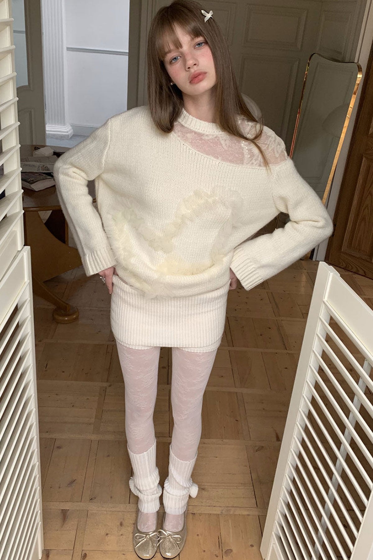 Beige Double-Layer High-Waisted Knit Base Shorts