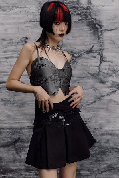 New Chinese-Style Punk Jacquard Pleated Skirt