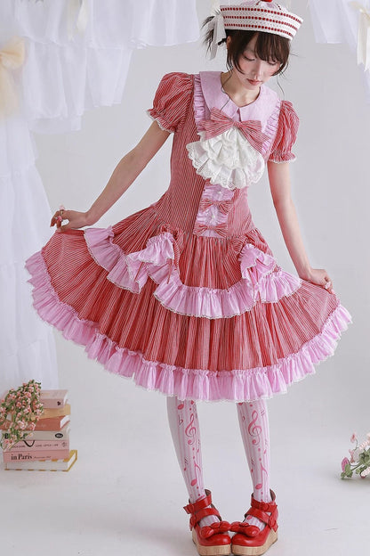 Red Retro Striped Lolita Dress