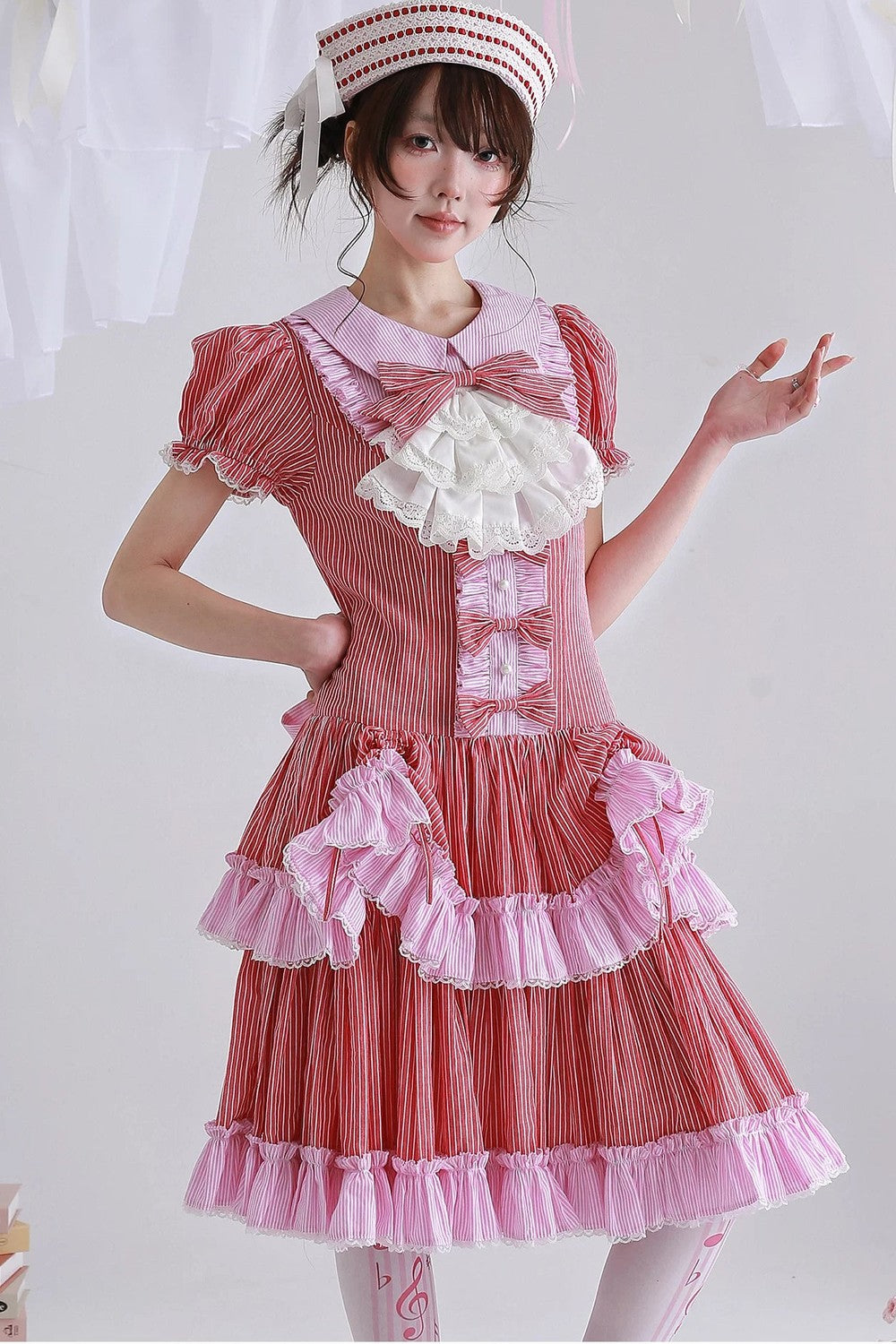 Red Retro Striped Lolita Dress