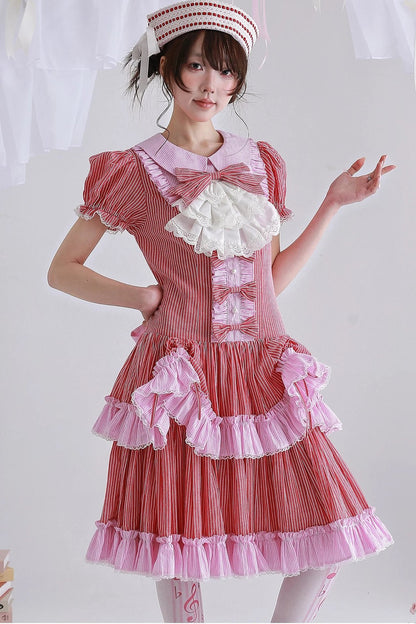Red Retro Striped Lolita Dress
