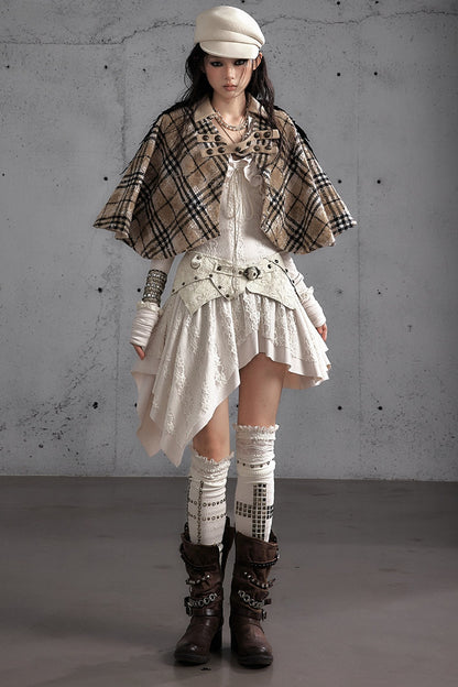 Reversible Wool Blend Plaid Cape