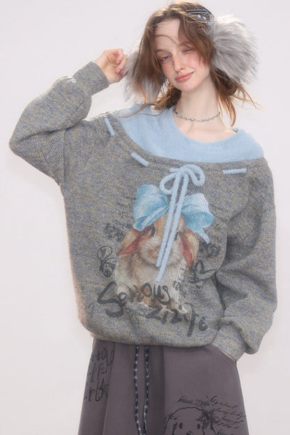 Rabbit Print Bow Sweater