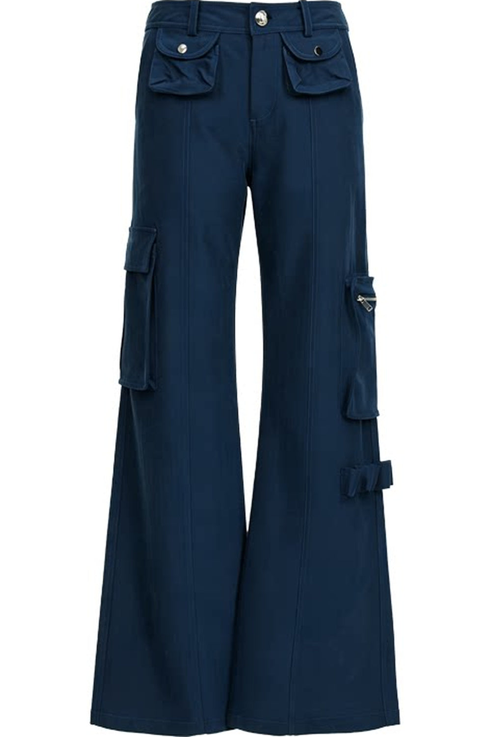 Navy Blue Multi-Pocket Wide-Leg Pants