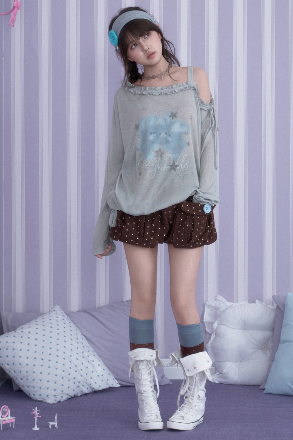 Hazy Bunny Off-Shoulder T-Shirt