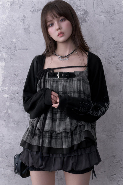 Dark Print Knitted Lantern Sleeve Cover-Up