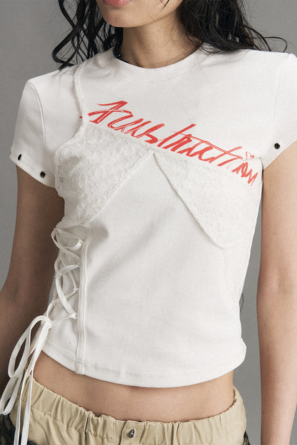 Punk Lace-Up Graphic Print Top