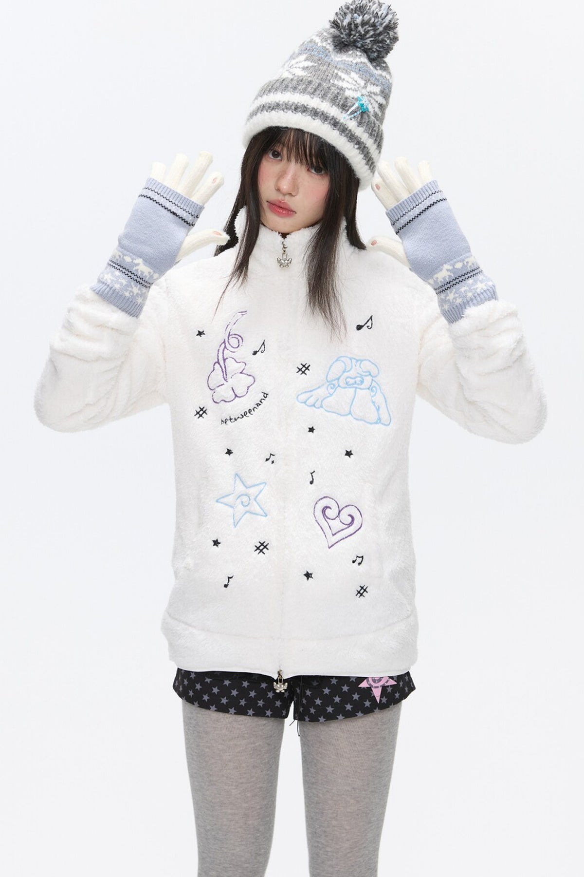 Embroidered Plush Fleece Coat