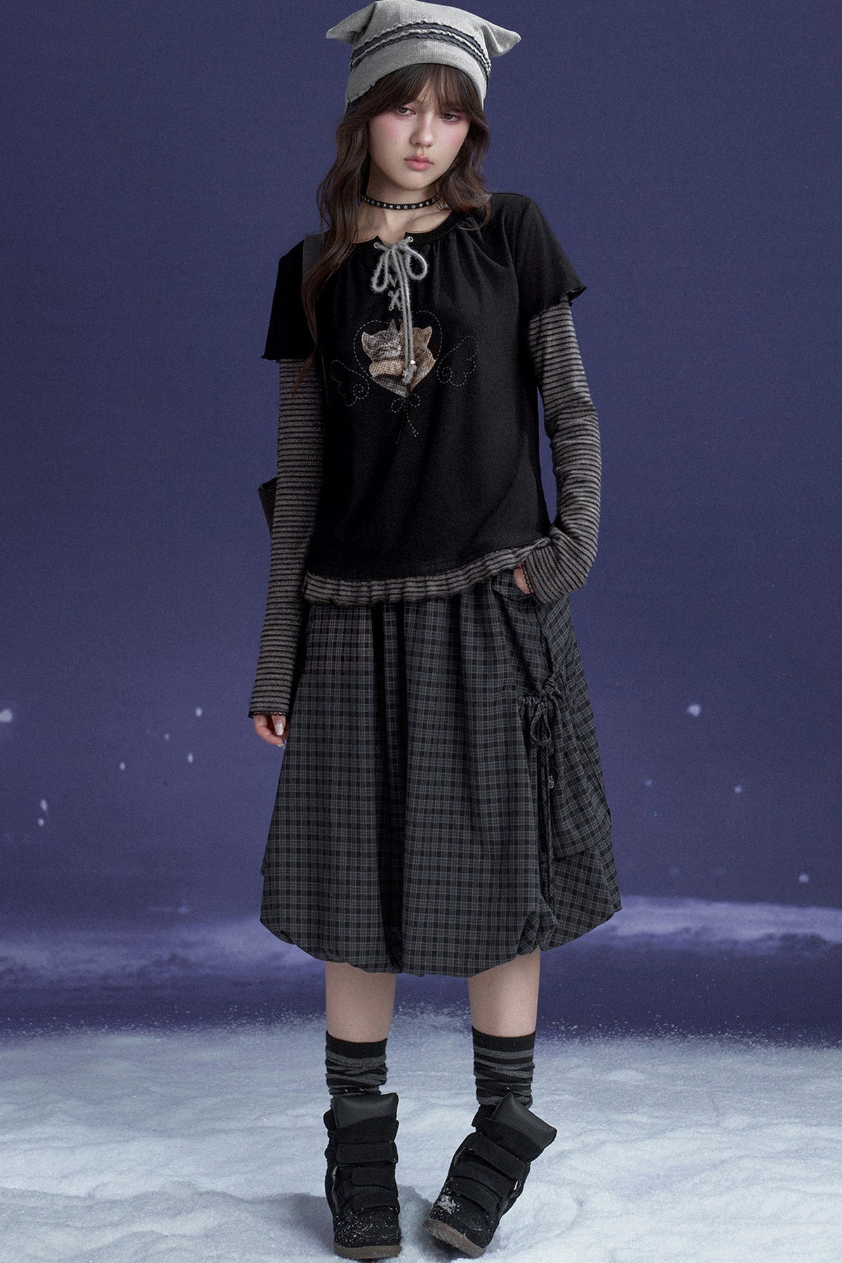 Black Striped Tie-Up Cat T-shirt