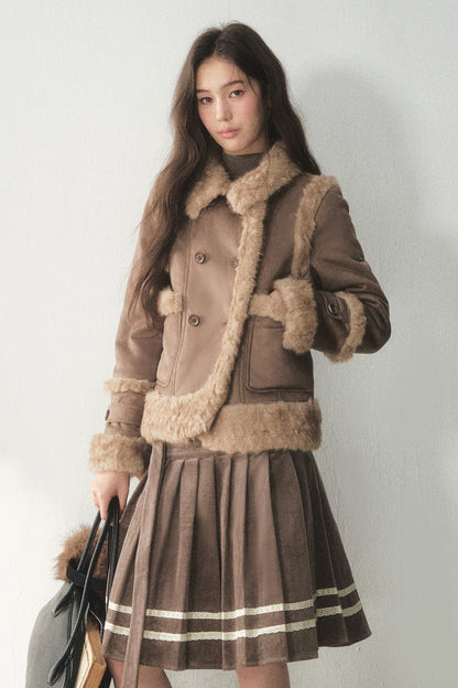 Retro Design Corduroy Pleated Skirt