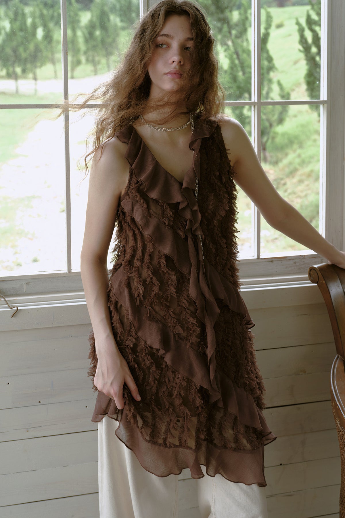 Asymmetrical Ruffle Chiffon Dress
